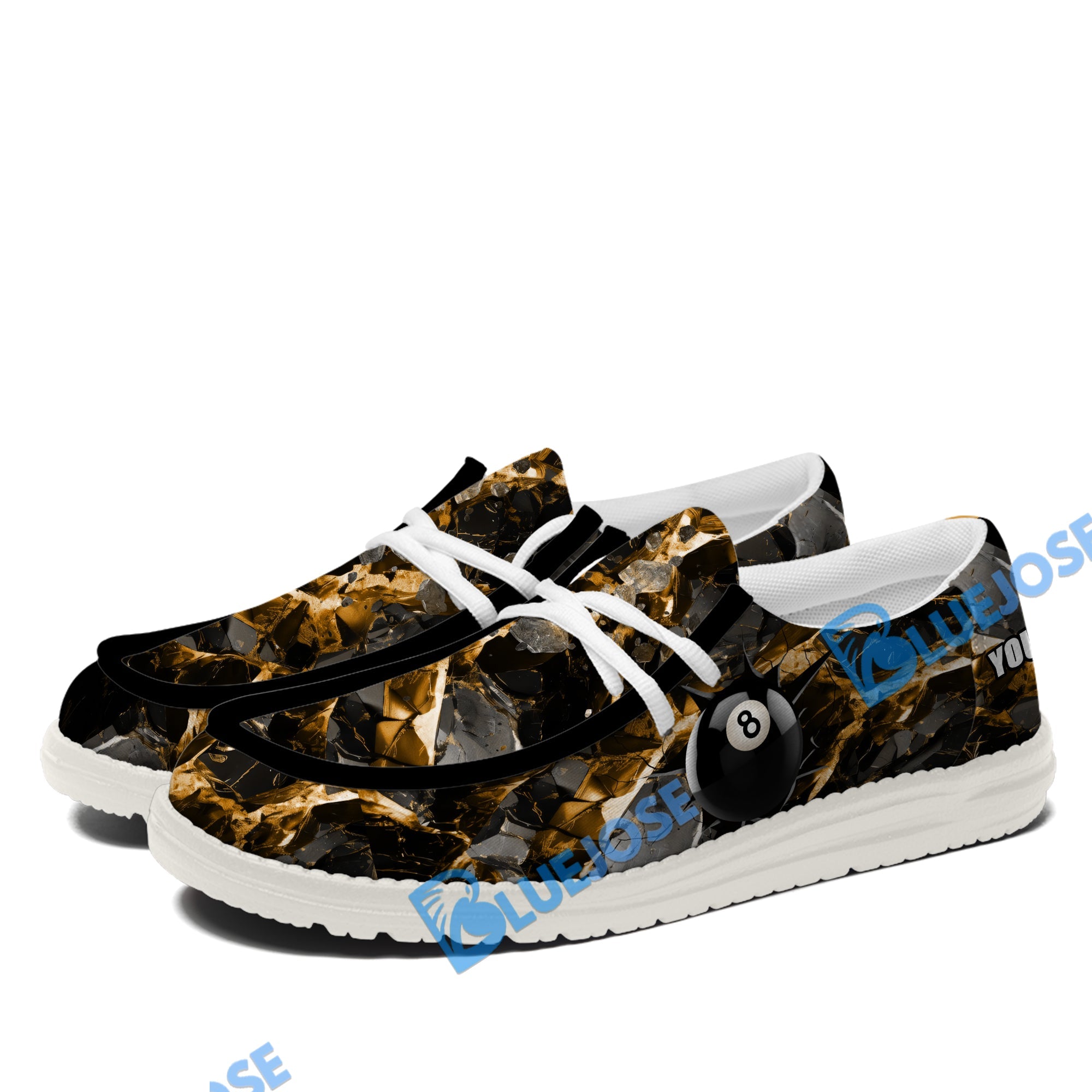 BlueJose Billiards Ball 8 Yellow Dark Material White Canvas Loafer Shoes