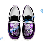 BlueJose Billiards Ball 8 Cross Eagle American Flag  White Canvas Loafer Shoes (4 Colors)
