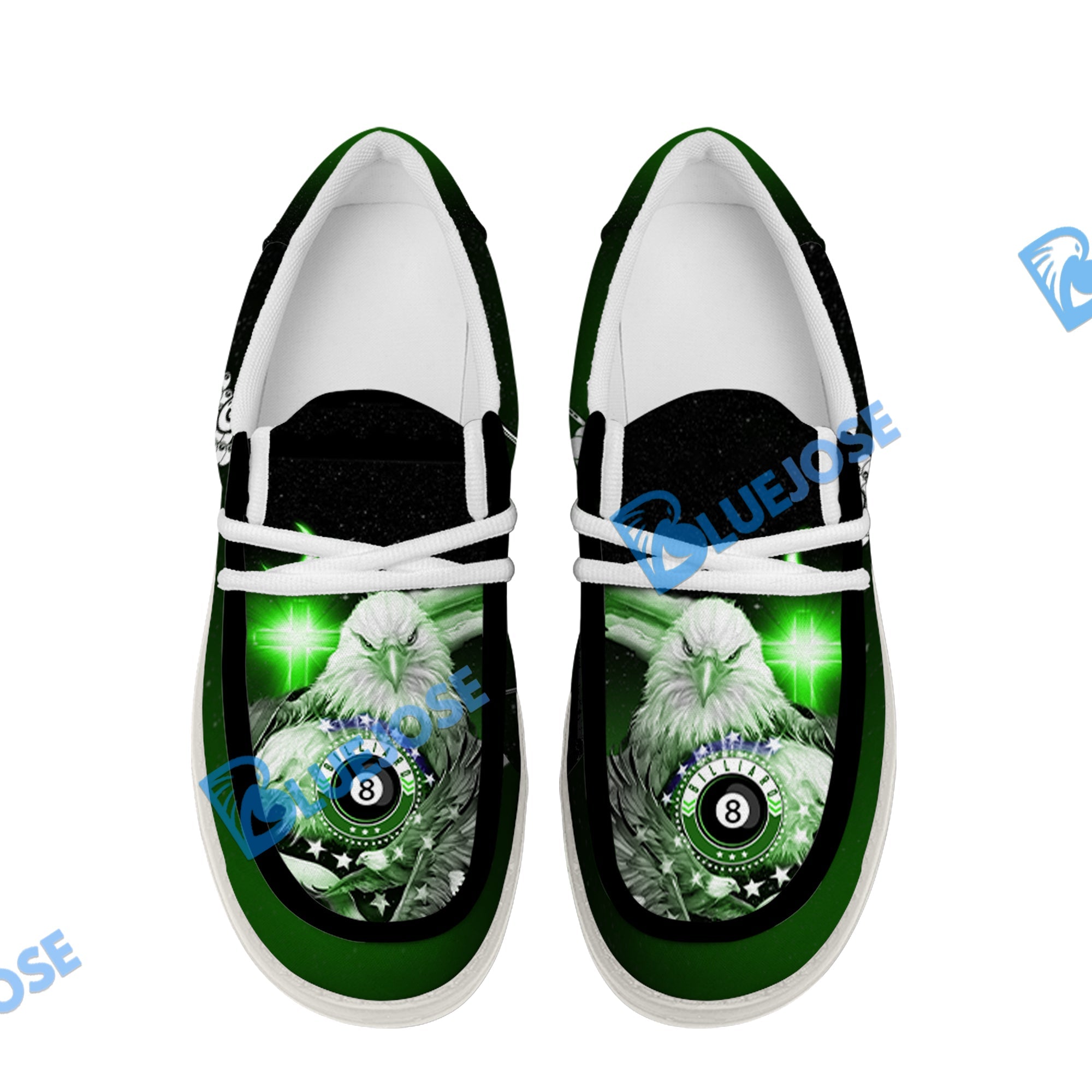 BlueJose Billiards Ball 8 Cross Eagle American Flag  White Canvas Loafer Shoes (4 Colors)