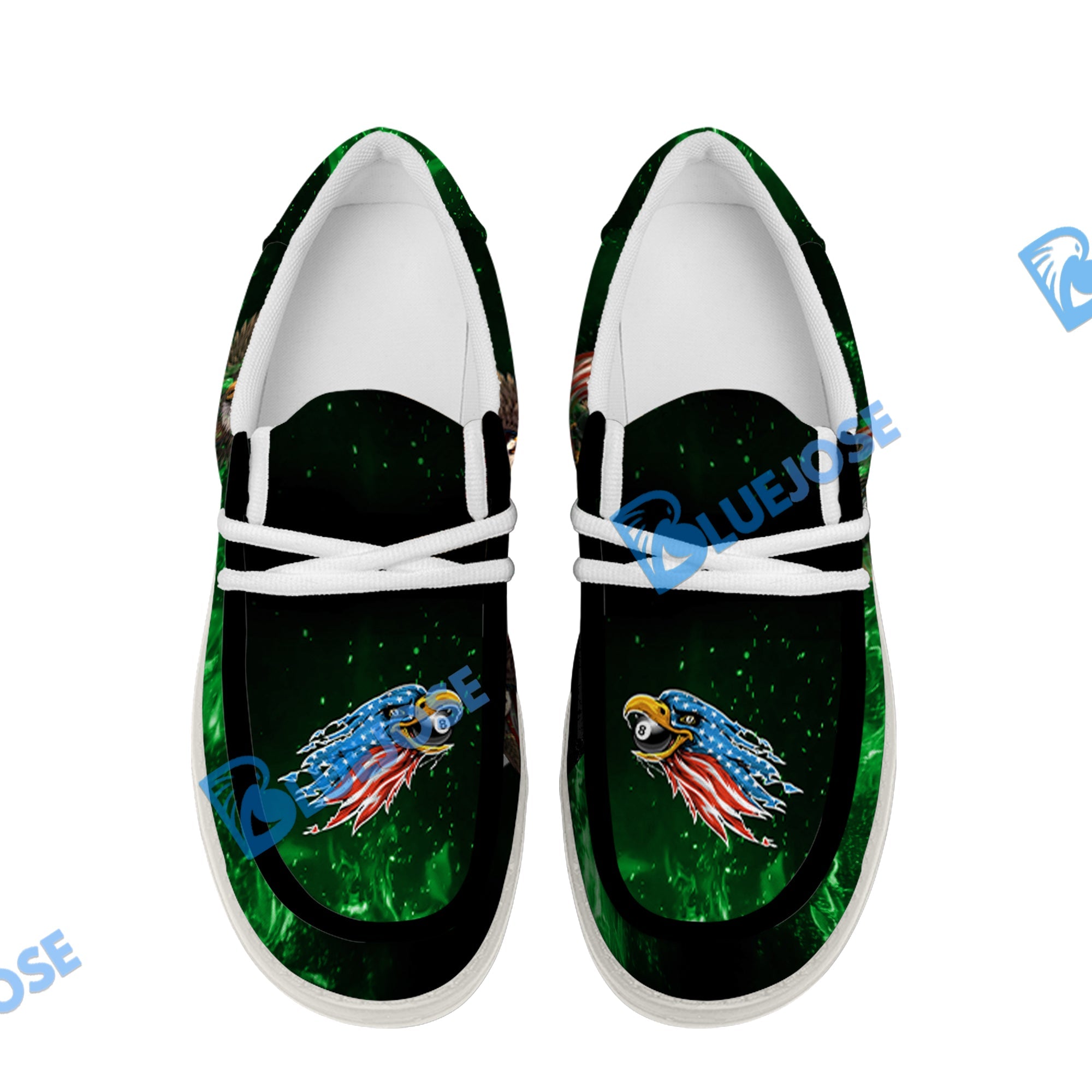 BlueJose Billiards Ball 8 Eagle US Flag Pattern 2 White Canvas Loafer Shoes (3 Colors)