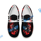 BlueJose Billiards 8 Ball Almighty American Eagle White Canvas Loafer Shoes (4 Colors)