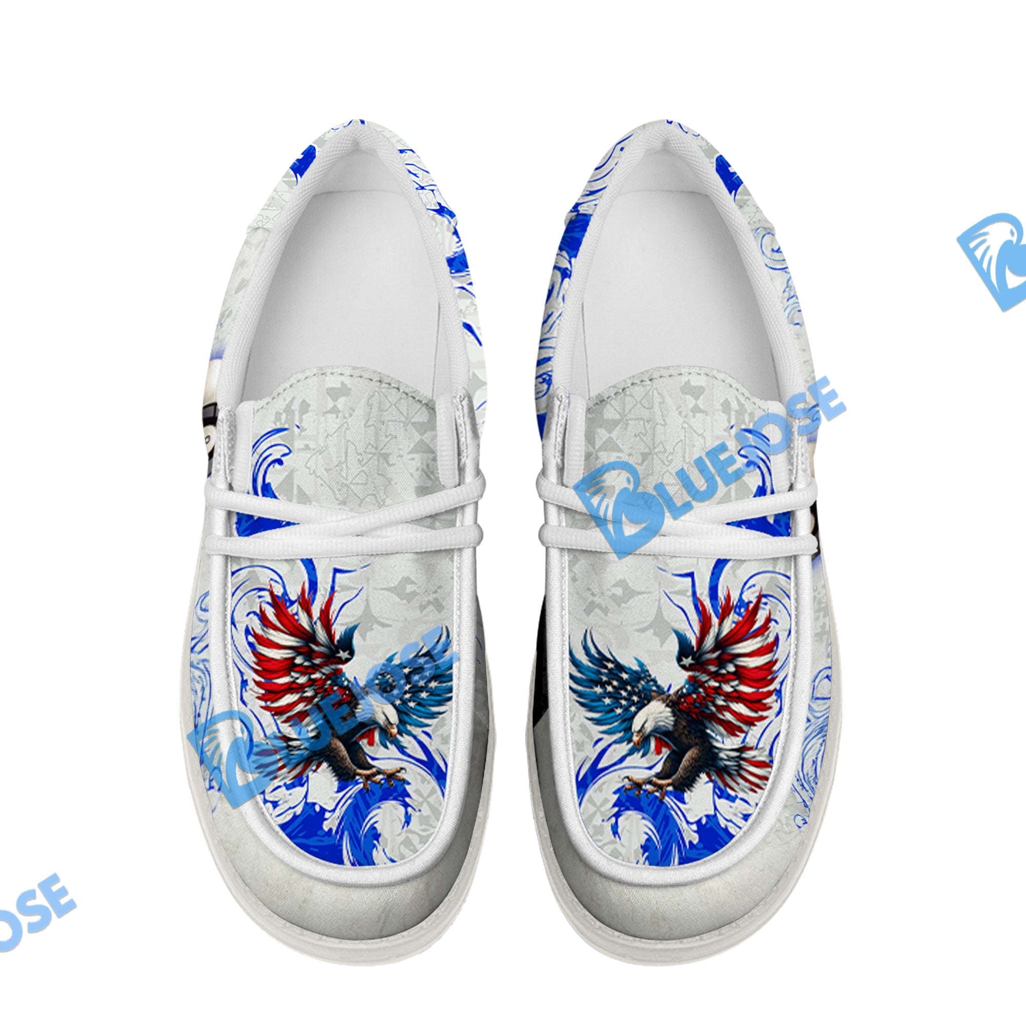 BlueJose Billiards 8 Ball Almighty American Eagle White Canvas Loafer Shoes (4 Colors)