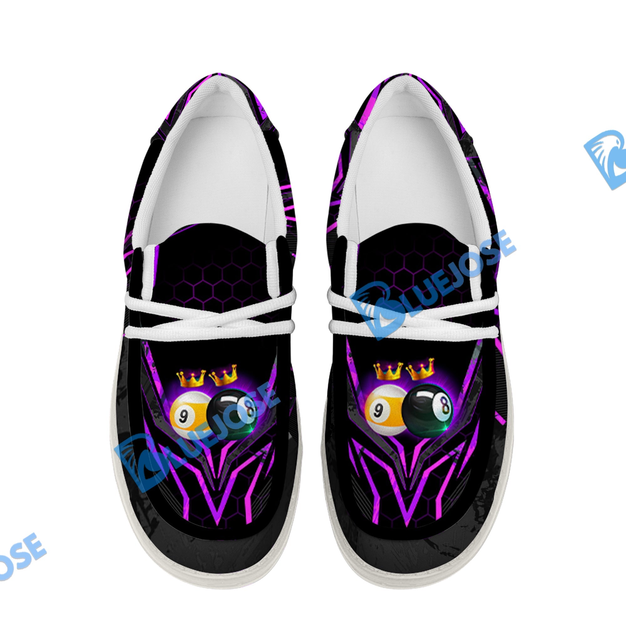 BlueJose Billiards King 8 Ball & 9 Ball White Canvas Loafer Shoes ( 4 Colors )