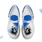 BlueJose Billiards Ball 8 Black Stains White Canvas Loafer Shoes ( 4 Colors )