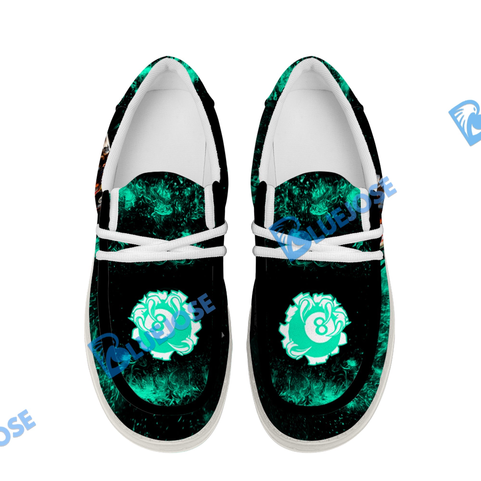 BlueJose Billiard 8 Ball Eagle Fire Flame White Canvas Loafer Shoes ( 4 Colors )