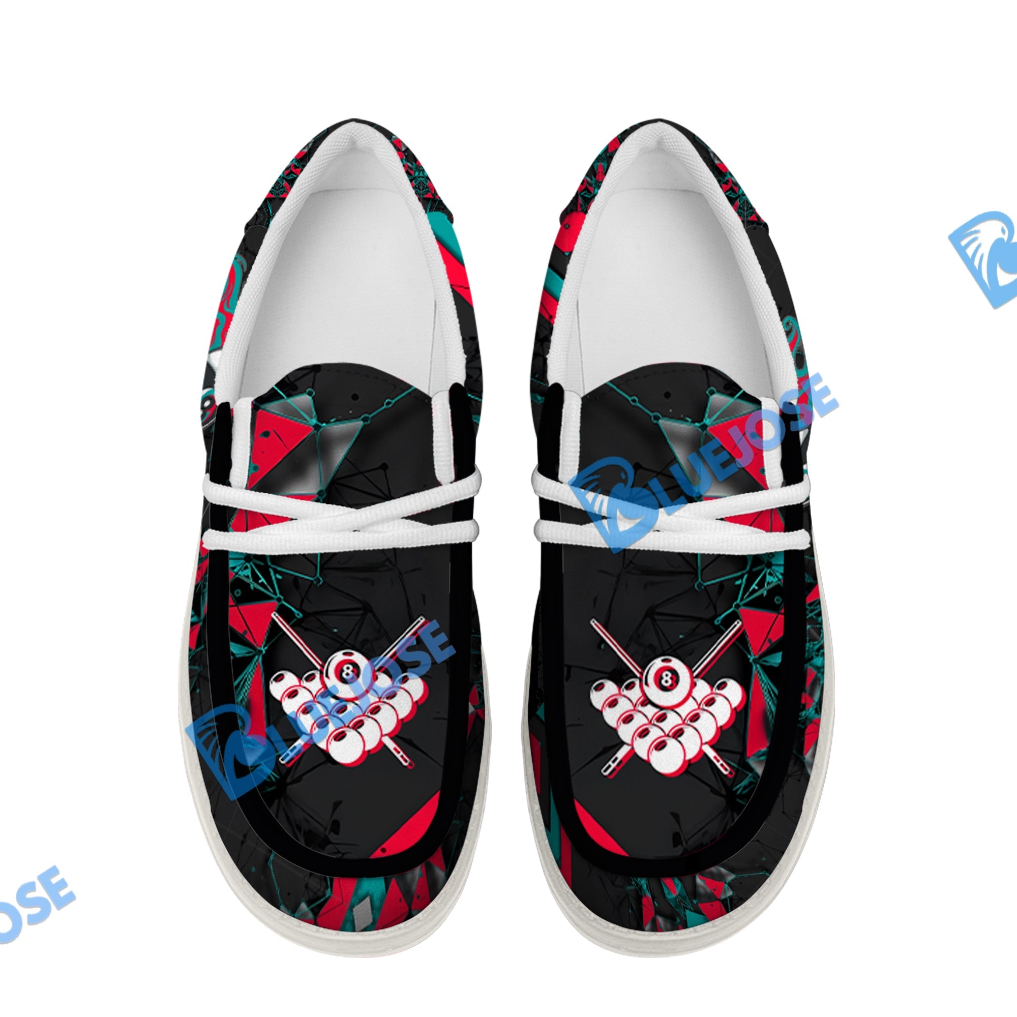 BlueJose Billiards 8 Ball Peaceful Fire White Canvas Loafer Shoes