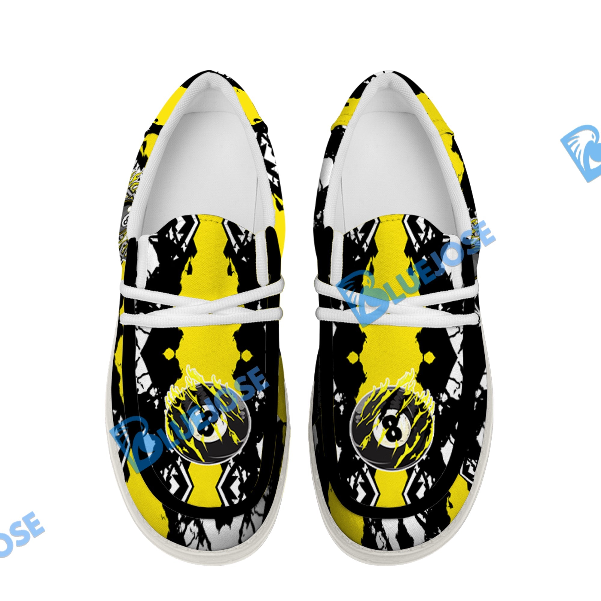 BlueJose Billiards Ball 8 Cracks Of Time 2 White Canvas Loafer Shoes (3 Colors)