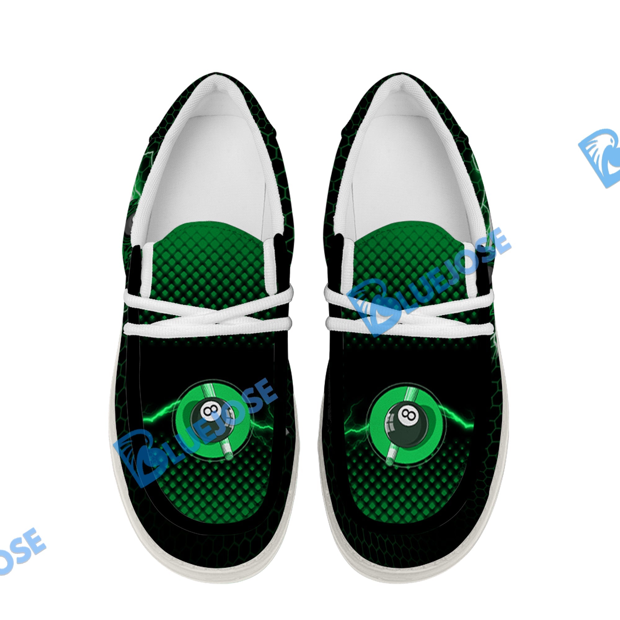 BlueJose Billiards Green Fire White Canvas Loafer Shoes