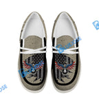 BlueJose Eagle Retro American Flag Billiard White Canvas Loafer Shoes