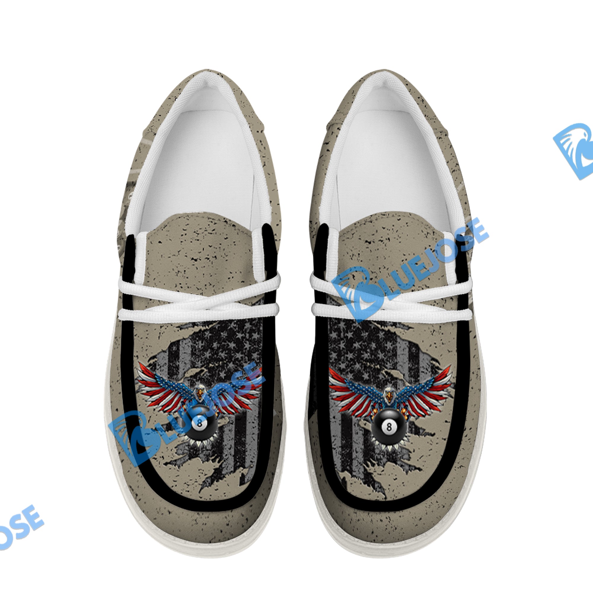 BlueJose Eagle Retro American Flag Billiard White Canvas Loafer Shoes