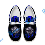 BlueJose Billiards 8 Ball Fusion Skulls White Canvas Loafer Shoes (4 Colors)