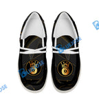 BlueJose Billiards 8 Ball Flame Luxury White Canvas Loafer Shoes (4 Colors)