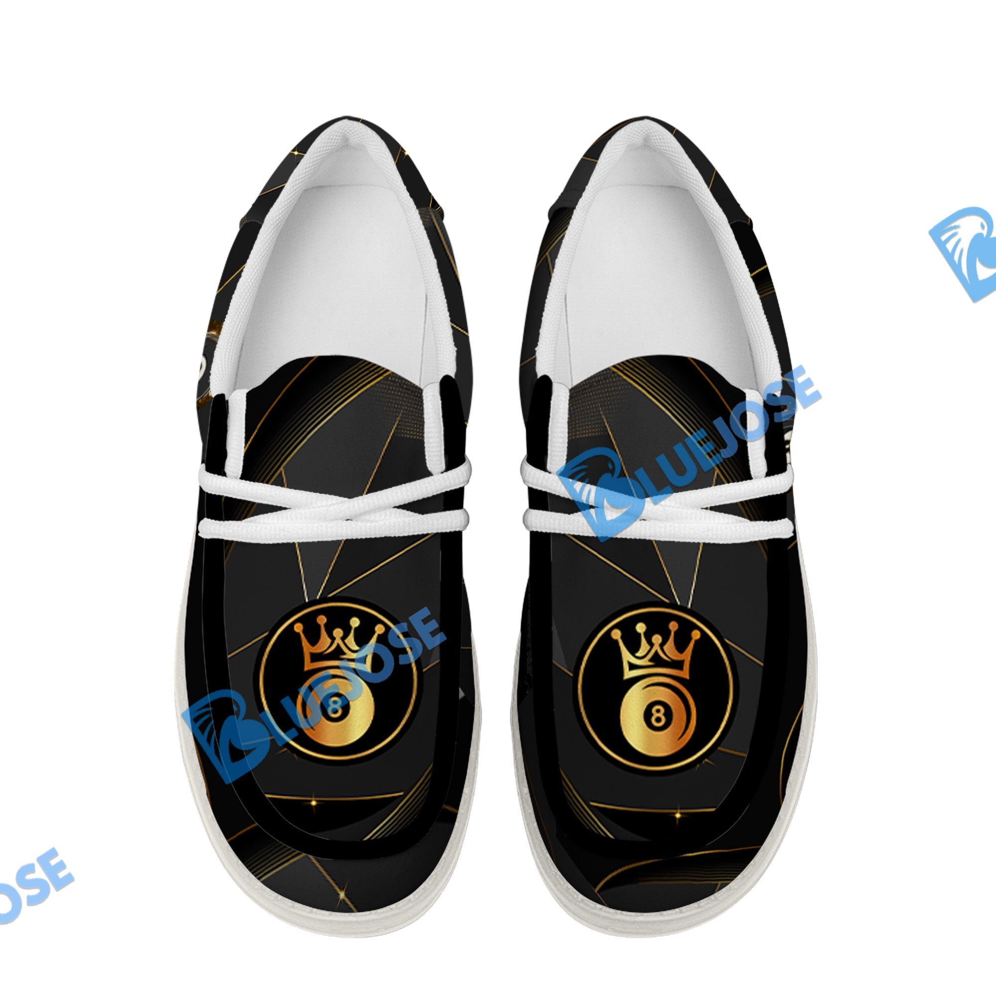 BlueJose Billiards 8 Ball Flame Luxury White Canvas Loafer Shoes (4 Colors)