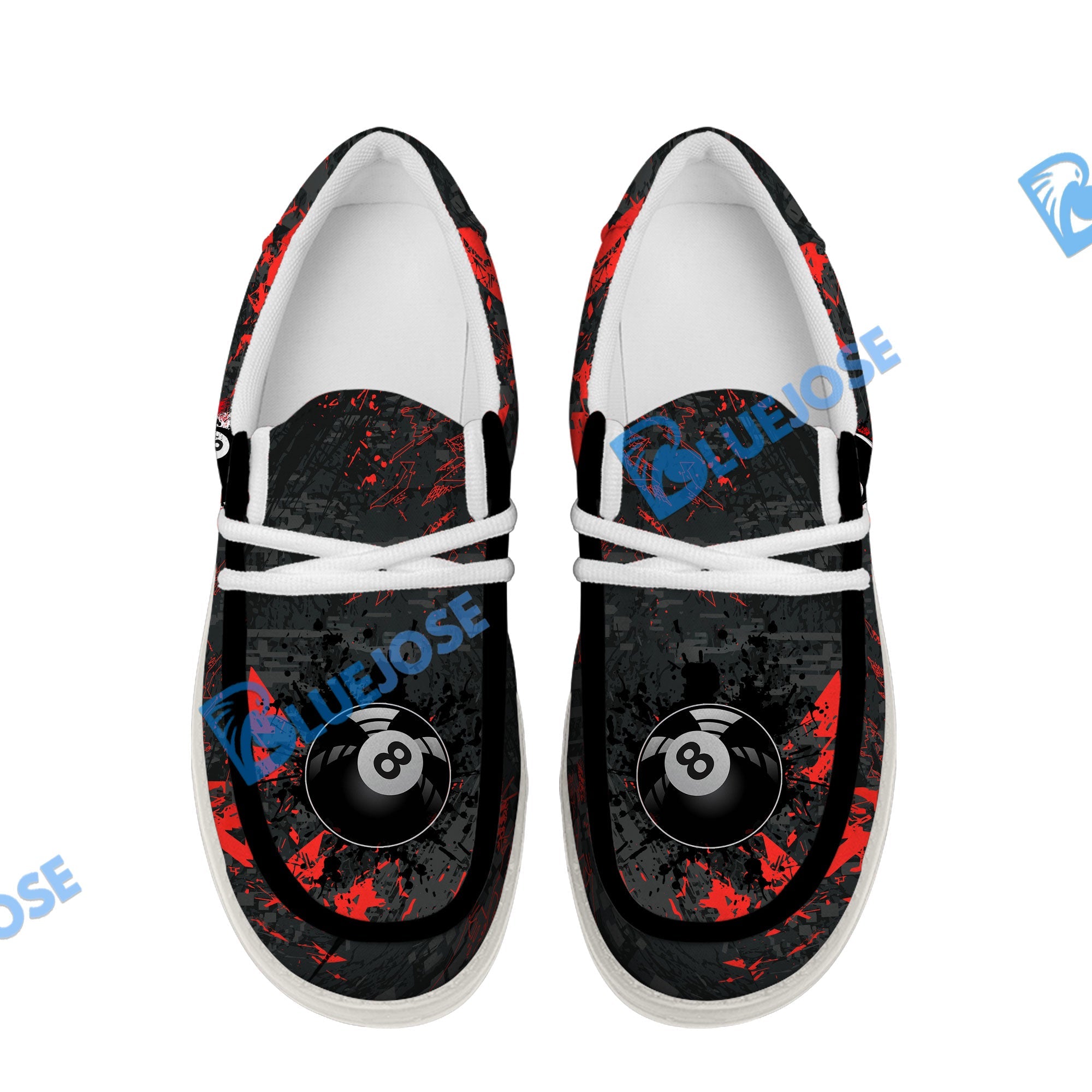 BlueJose Billiards 8 Ball Black Stains Grunge Red White Canvas Loafer Shoes
