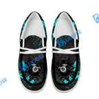 BlueJose Billiards 8 Ball Black Stains Grunge Cyan White Canvas Loafer Shoes