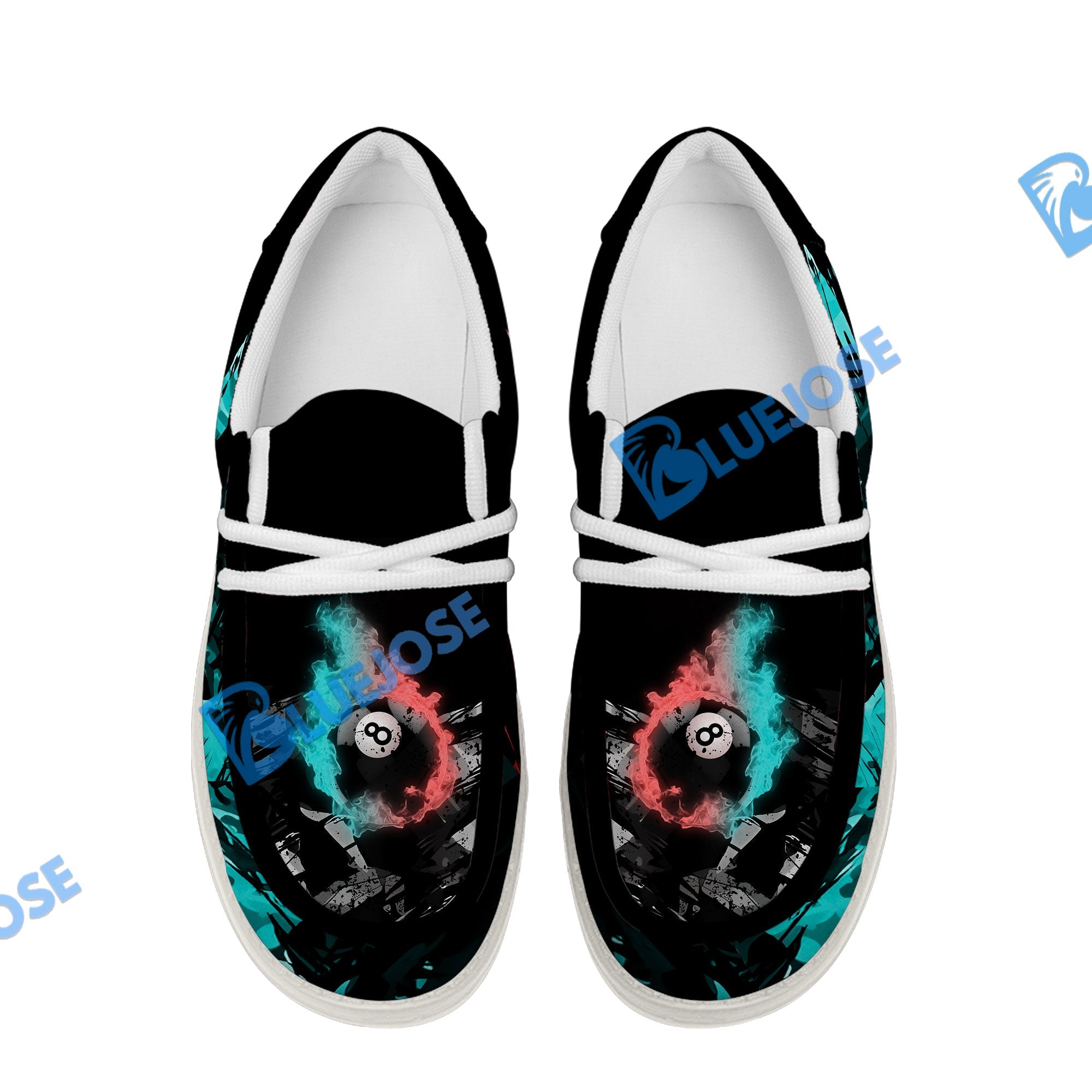 BlueJose Billiards 8 Dust Flame Red Cyan White Canvas Loafer Shoes