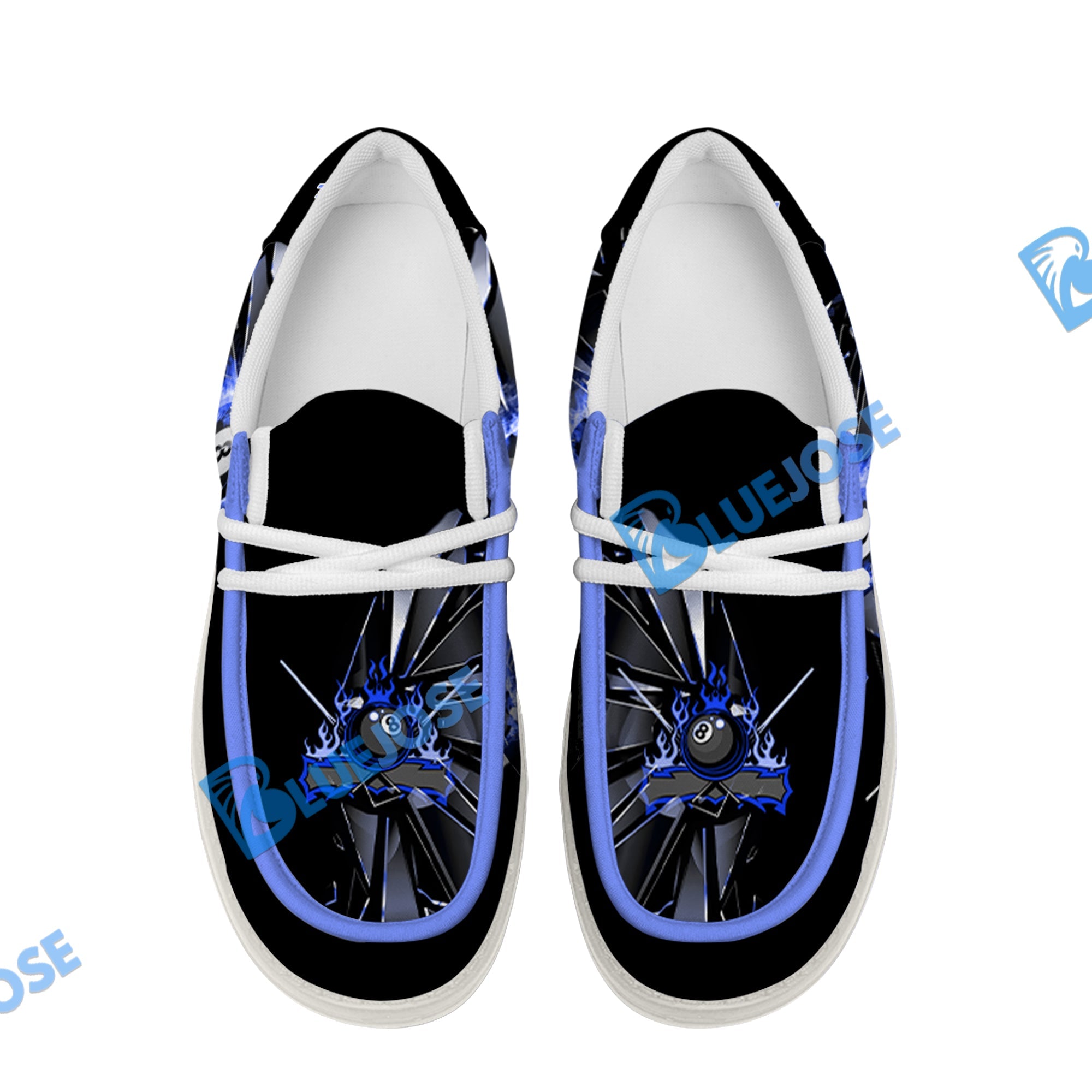BlueJose Billiards Ball 8 Fire Broken Glass White Canvas Loafer Shoes (4 Colors)