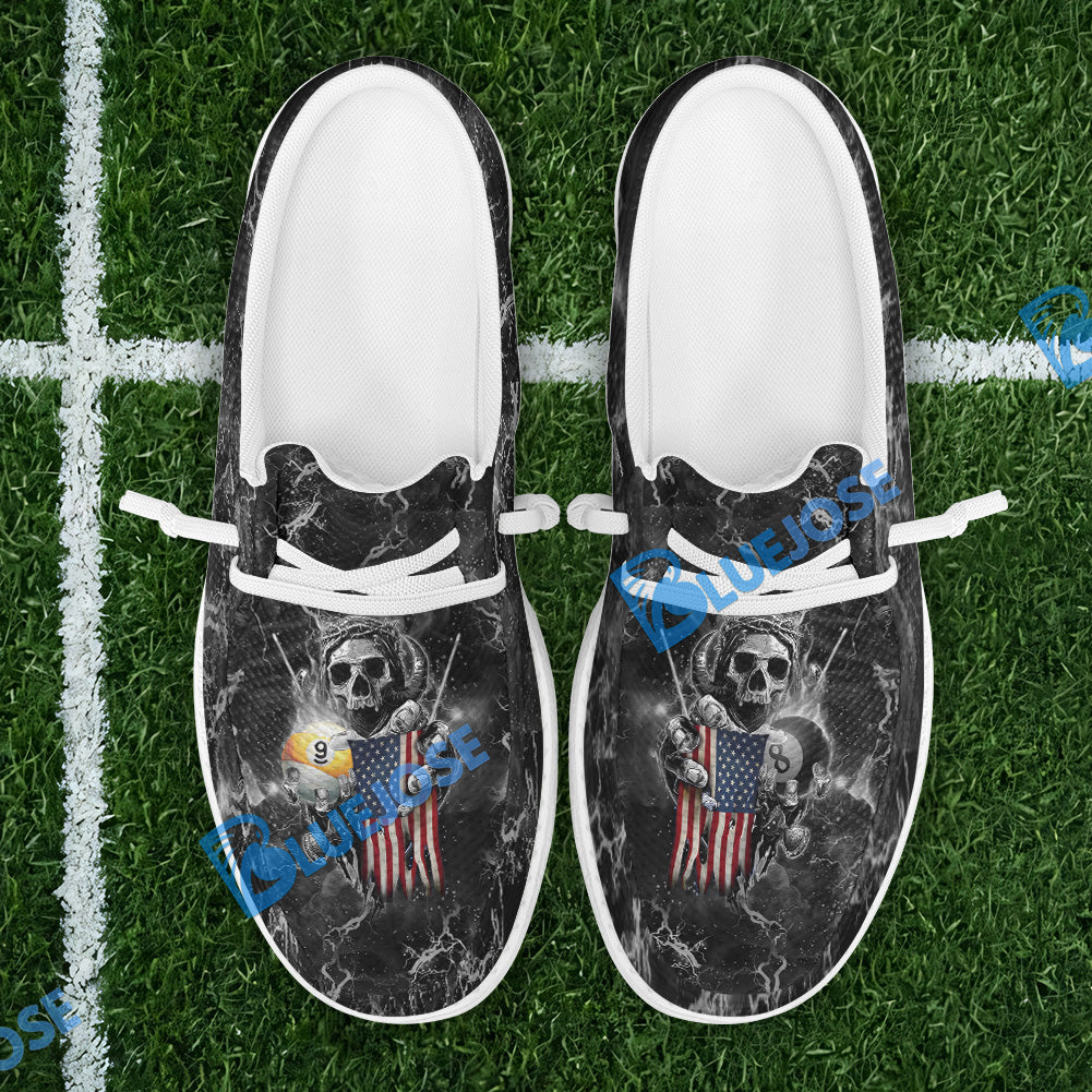 BlueJose Billiards Ball 8 & 9 Fire Skull US Flag Mesh Dude Shoes (6 Colors)