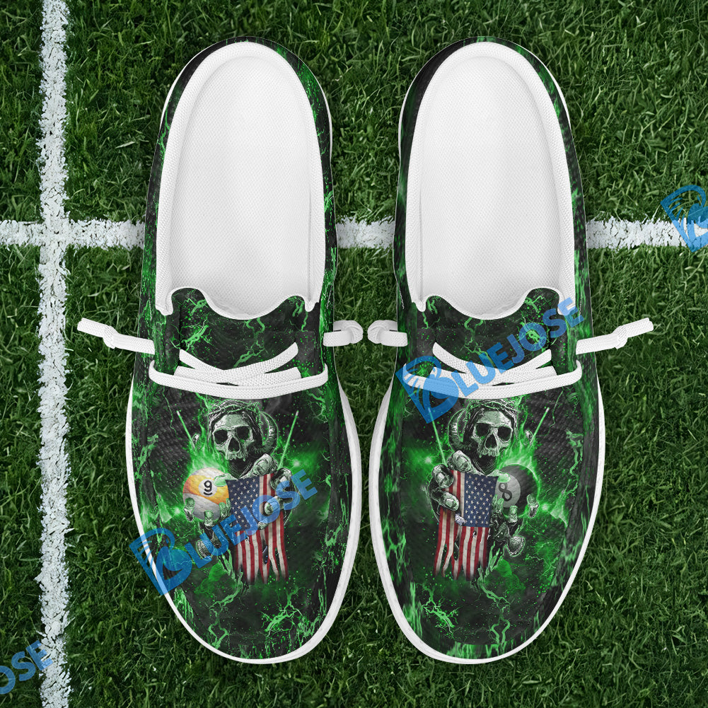 BlueJose Billiards Ball 8 & 9 Fire Skull US Flag Mesh Dude Shoes (6 Colors)