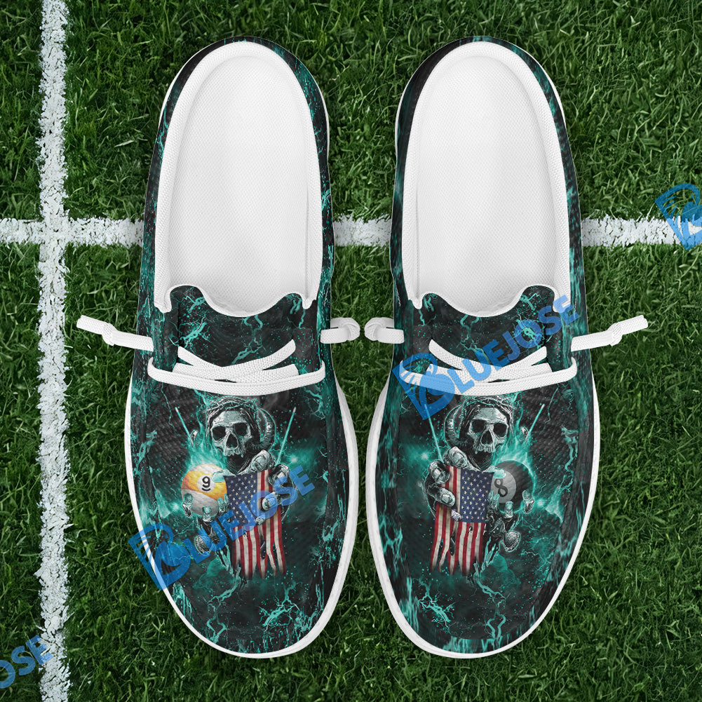 BlueJose Billiards Ball 8 & 9 Fire Skull US Flag Mesh Dude Shoes (6 Colors)