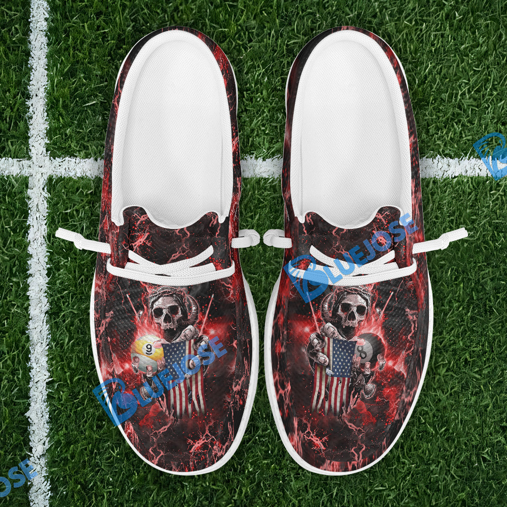 BlueJose Billiards Ball 8 & 9 Fire Skull US Flag Mesh Dude Shoes (6 Colors)