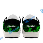 BlueJose Billiards 8 Ball Fusion Skulls White Canvas Loafer Shoes (4 Colors)