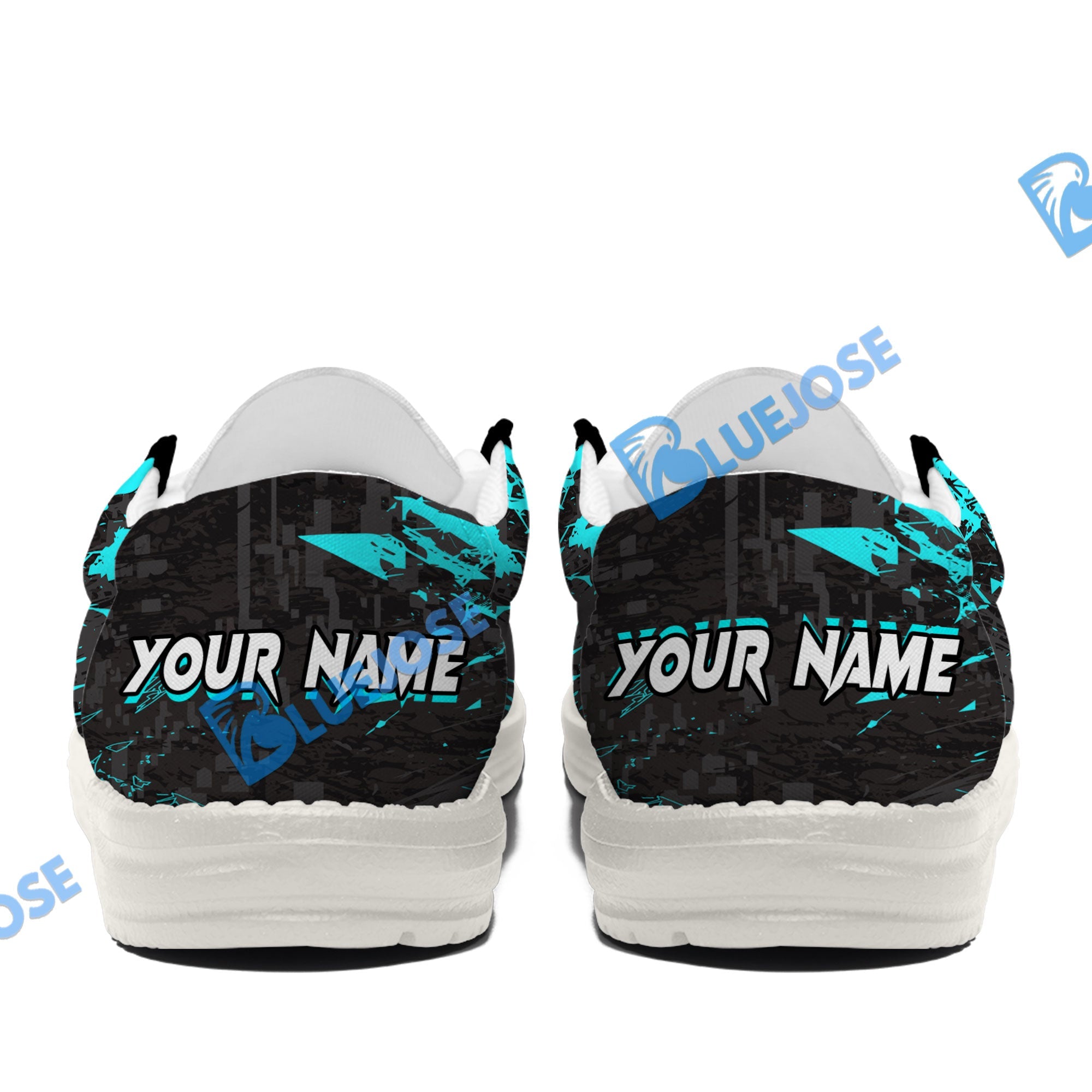 BlueJose Billiards 8 Ball Black Stains Grunge Cyan White Canvas Loafer Shoes