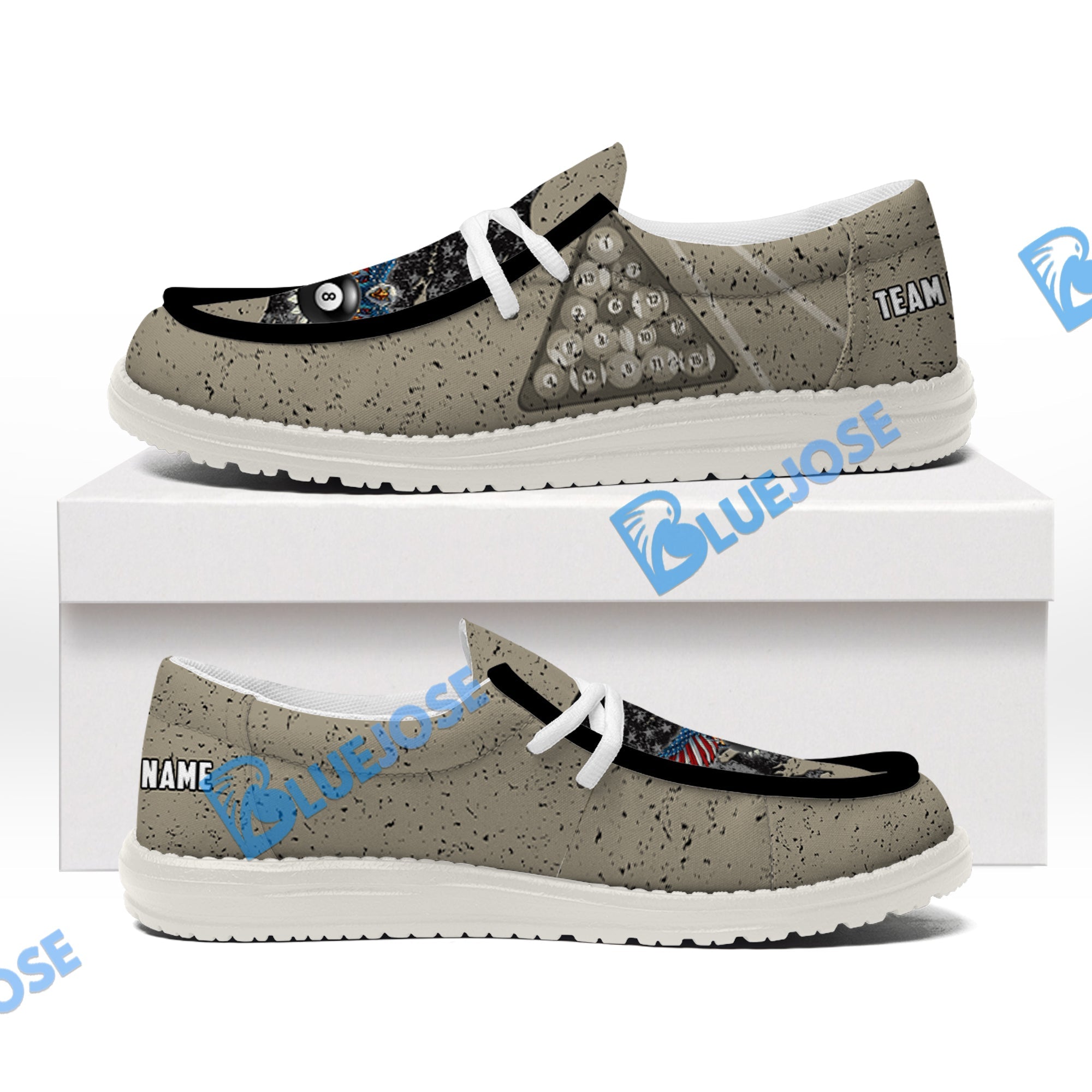 BlueJose Eagle Retro American Flag Billiard White Canvas Loafer Shoes