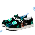 BlueJose Billiard 8 Ball Eagle Fire Flame White Canvas Loafer Shoes ( 4 Colors )