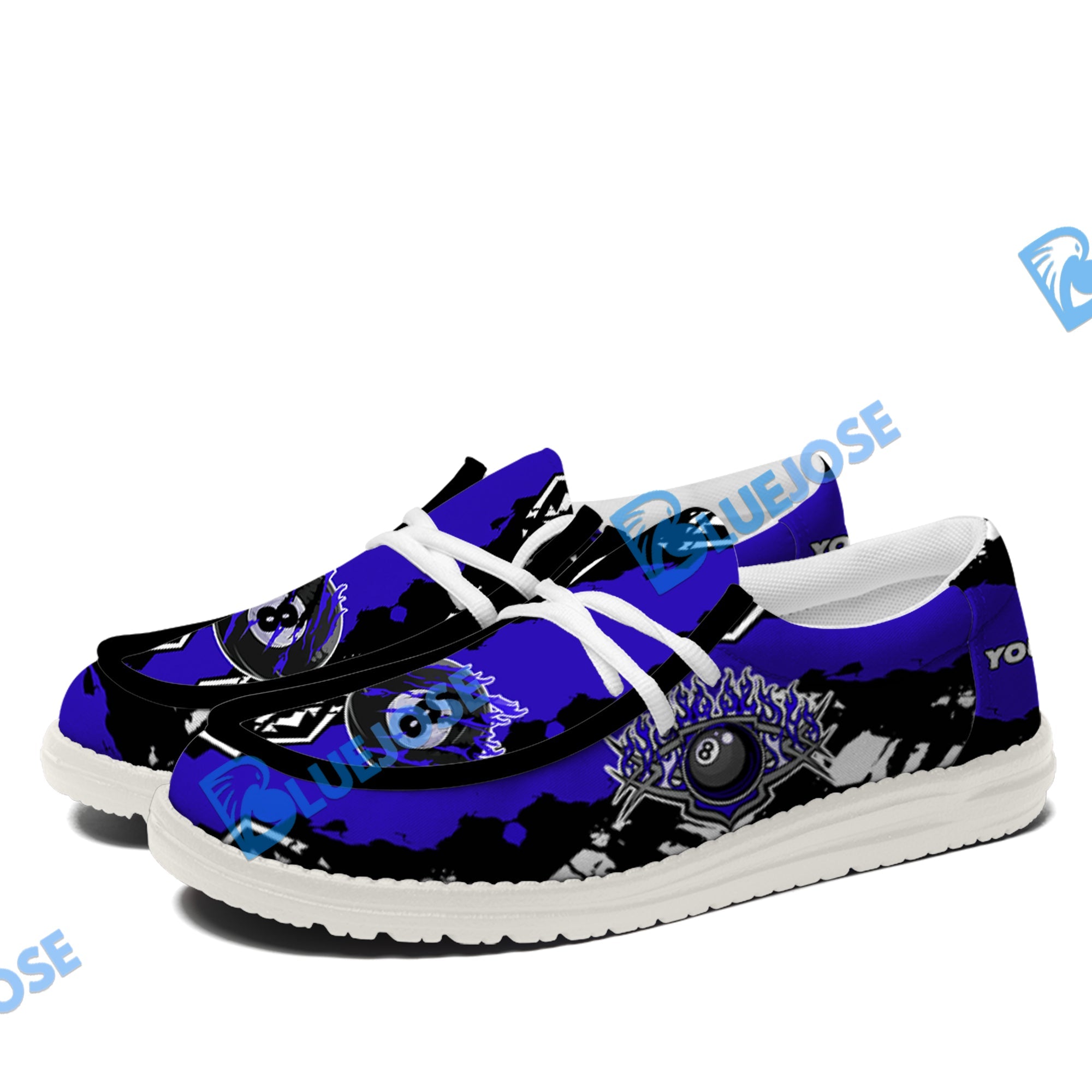 BlueJose Billiards Ball 8 Cracks Of Time White Canvas Loafer Shoes (3 Colors)