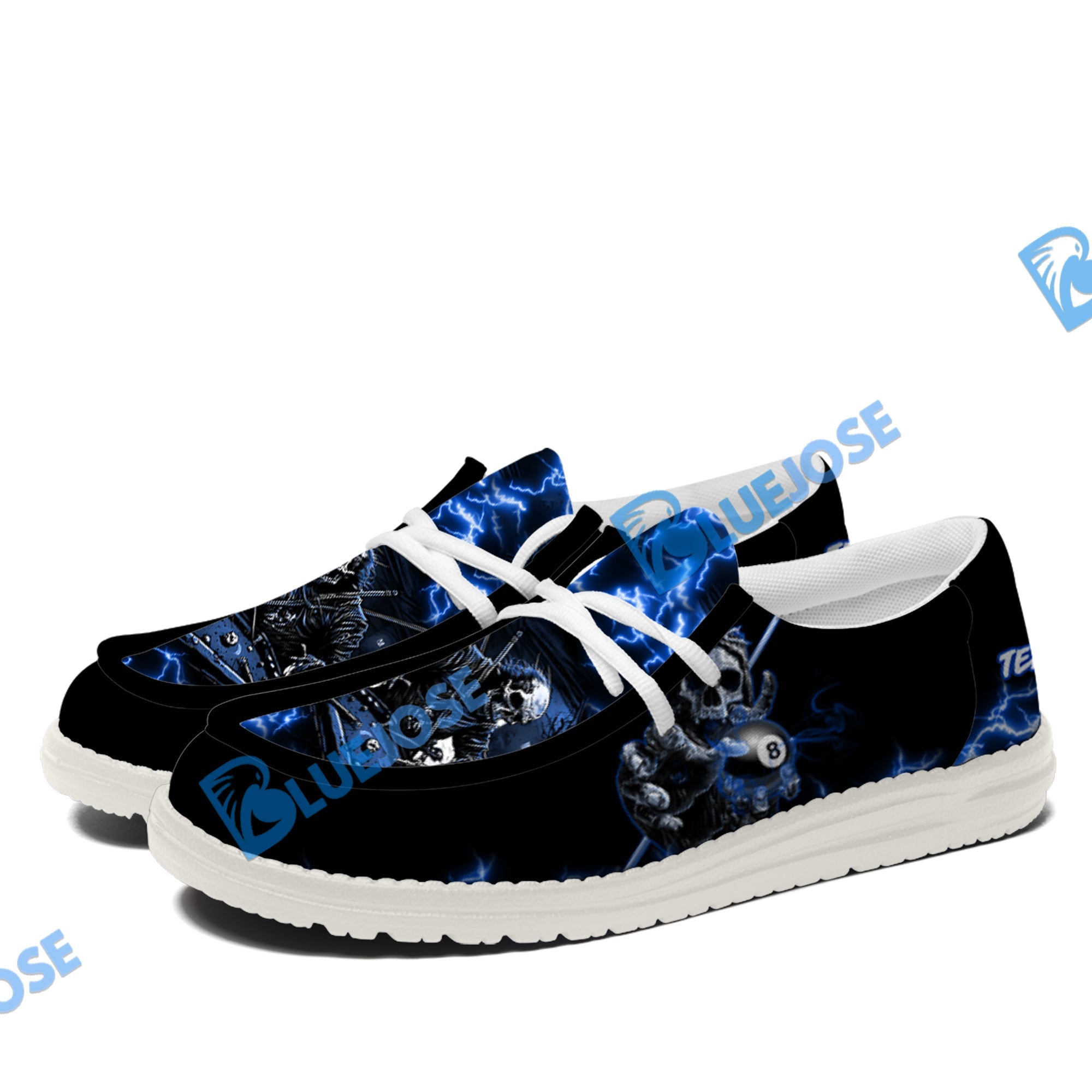 BlueJose Billiards Skull Fire White Canvas Loafer Shoes (4 Colors)