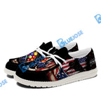 BlueJose Billiards American Flag 9 Ball Player White Canvas Loafer Shoes
