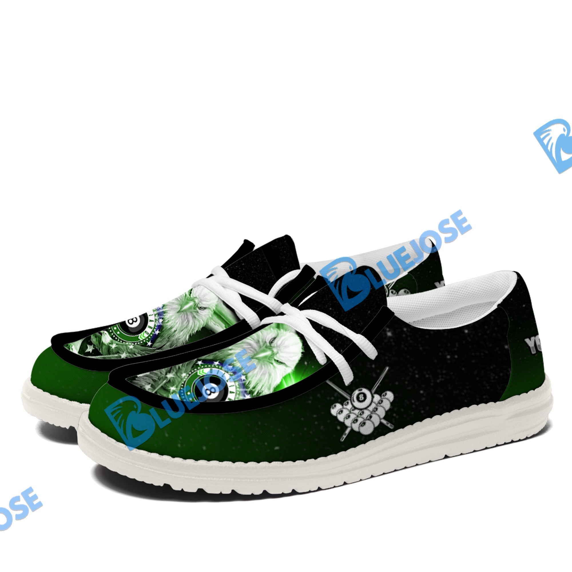 BlueJose Billiards Ball 8 Cross Eagle American Flag  White Canvas Loafer Shoes (4 Colors)