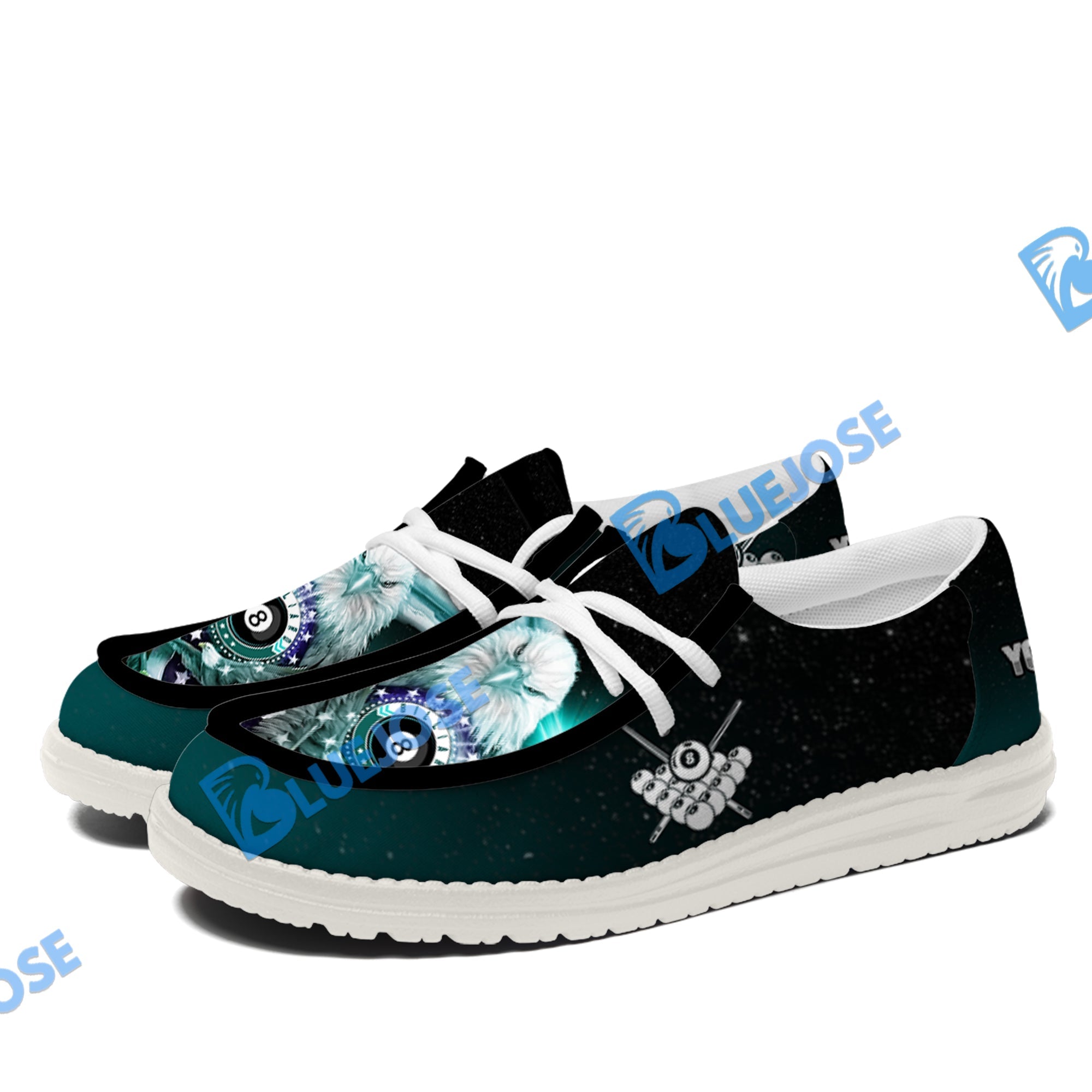 BlueJose Billiards Ball 8 Cross Eagle American Flag  White Canvas Loafer Shoes (4 Colors)