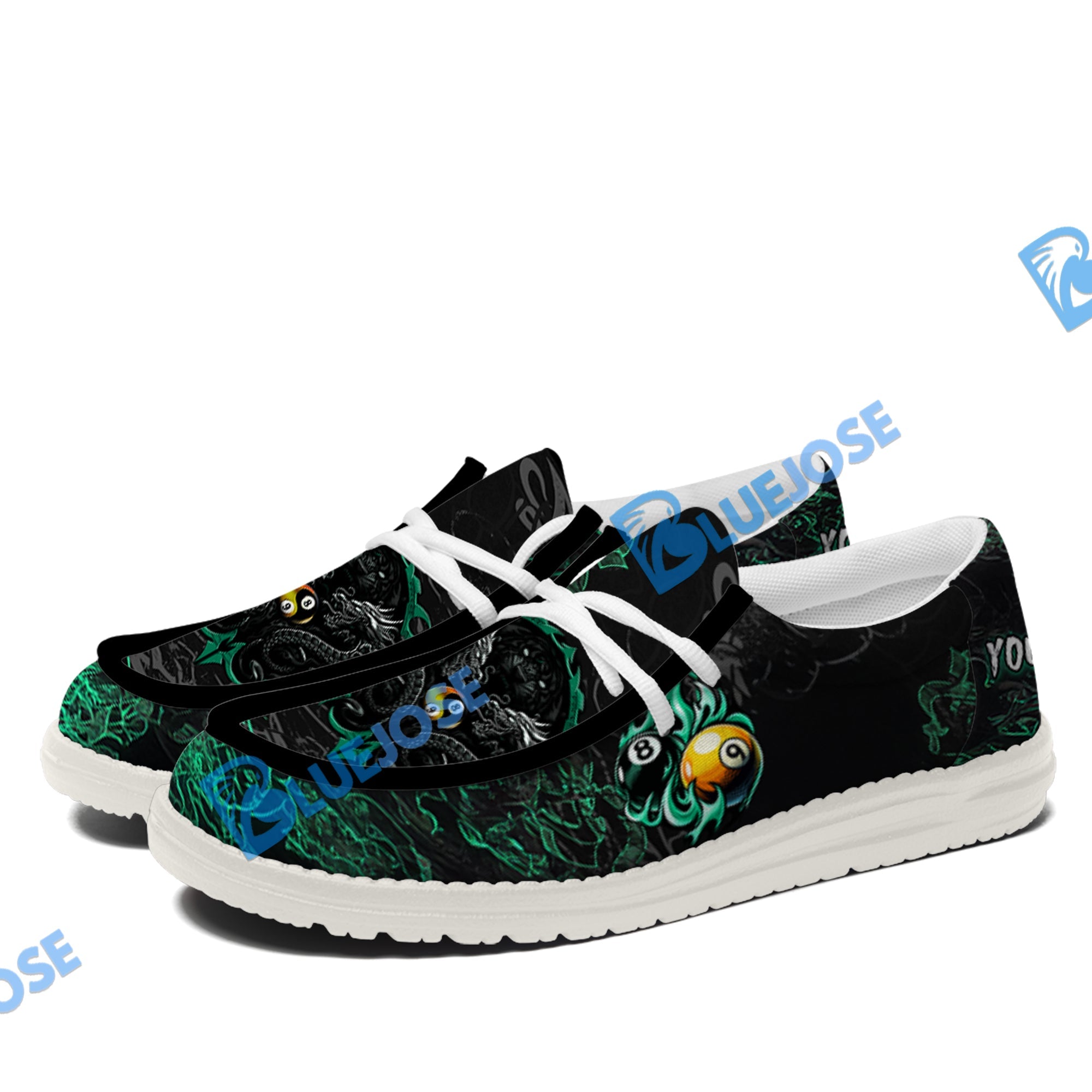BlueJose Billiards Ball 8 & 9 Yinyang Dragon Tiger White Canvas Loafer Shoes ( 4 Colors )