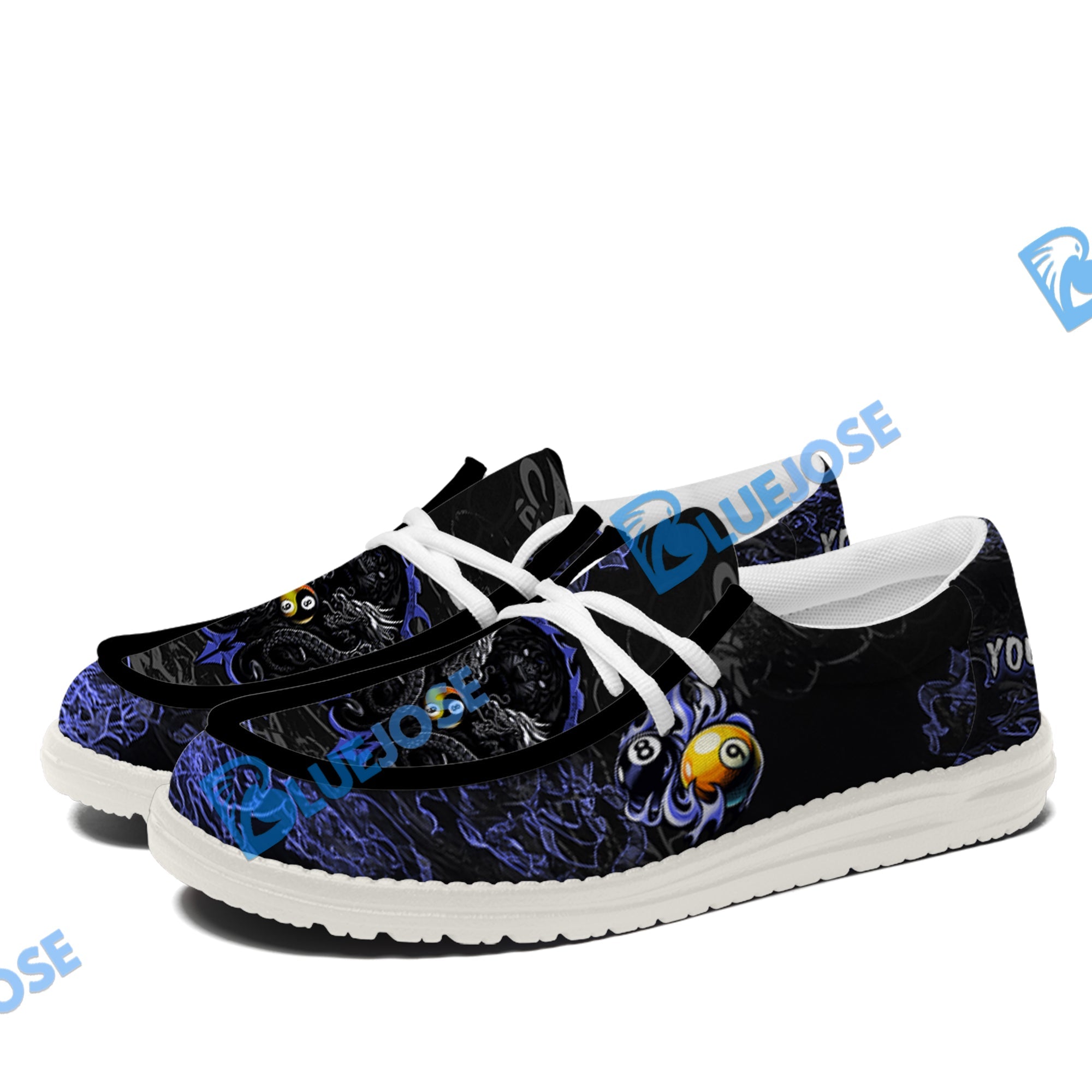 BlueJose Billiards Ball 8 & 9 Yinyang Dragon Tiger White Canvas Loafer Shoes ( 4 Colors )