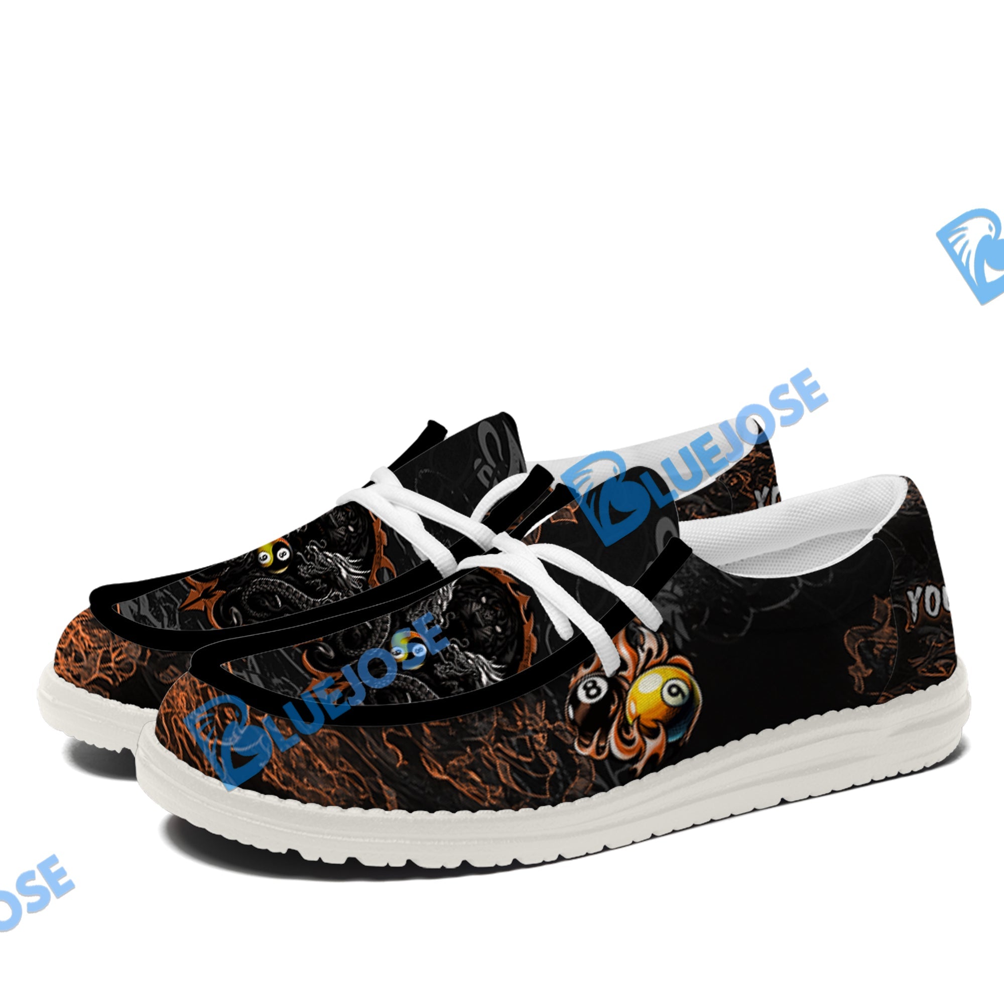 BlueJose Billiards Ball 8 & 9 Yinyang Dragon Tiger White Canvas Loafer Shoes ( 4 Colors )