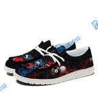 BlueJose Billiards 8 Ball Almighty American Eagle White Canvas Loafer Shoes (4 Colors)