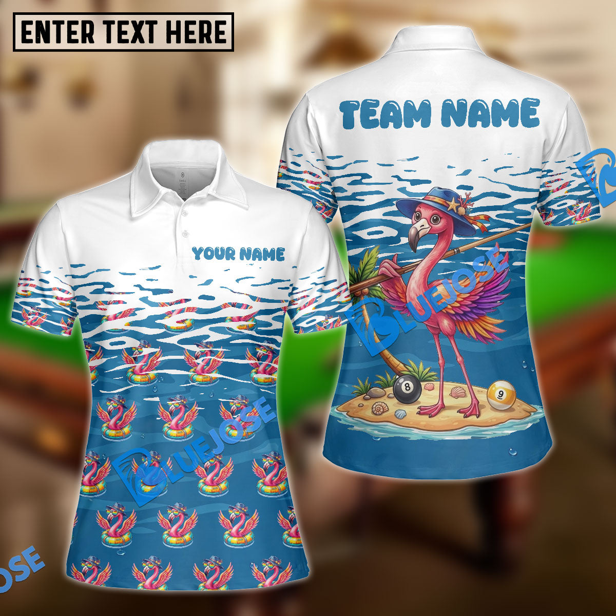 BlueJose Billiards 8-Ball 9-Ball Cute Flamingo Summer Vibe Personalized Shirt