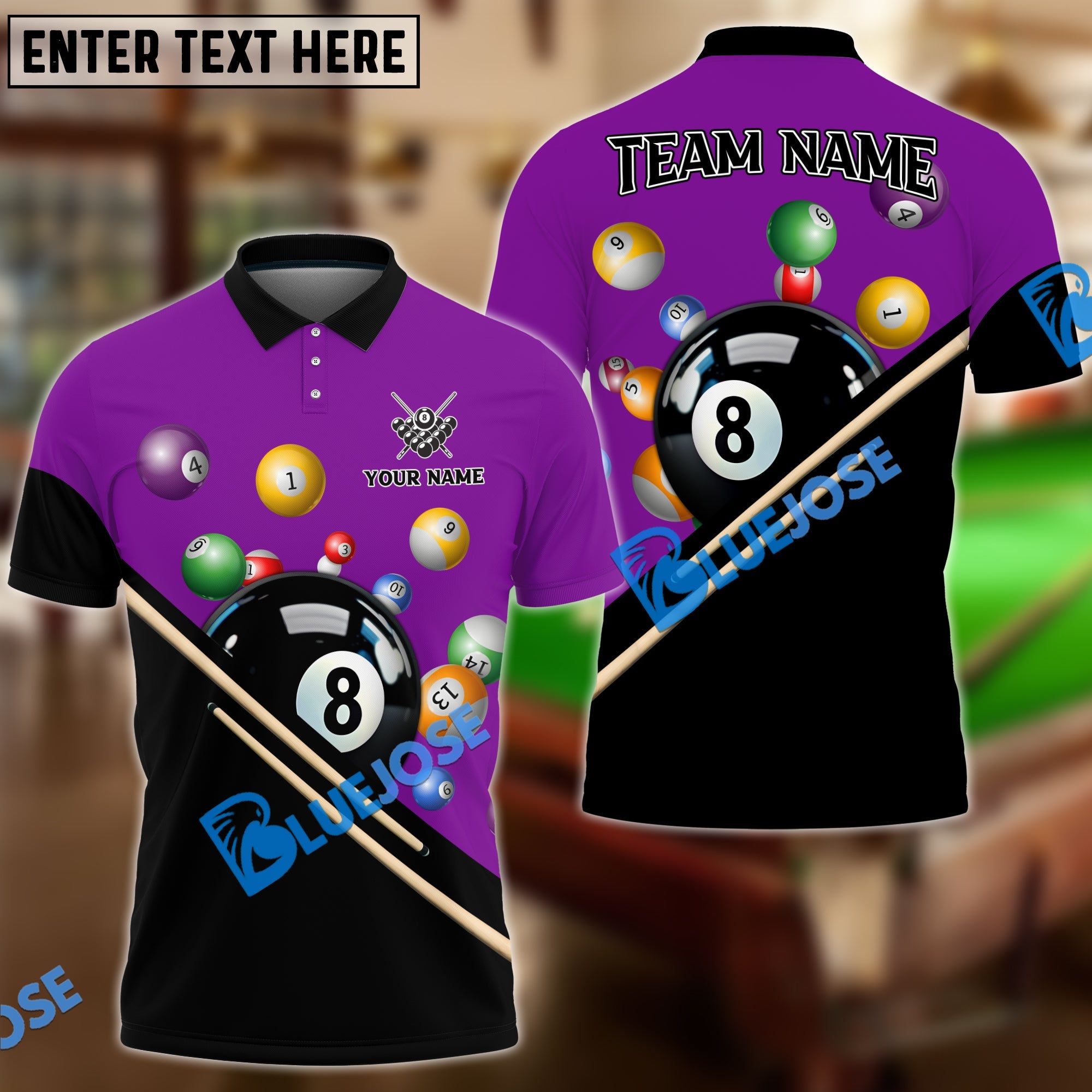 BlueJose Billiards Sublimated Classic Personalized Shirt (4 Colors)
