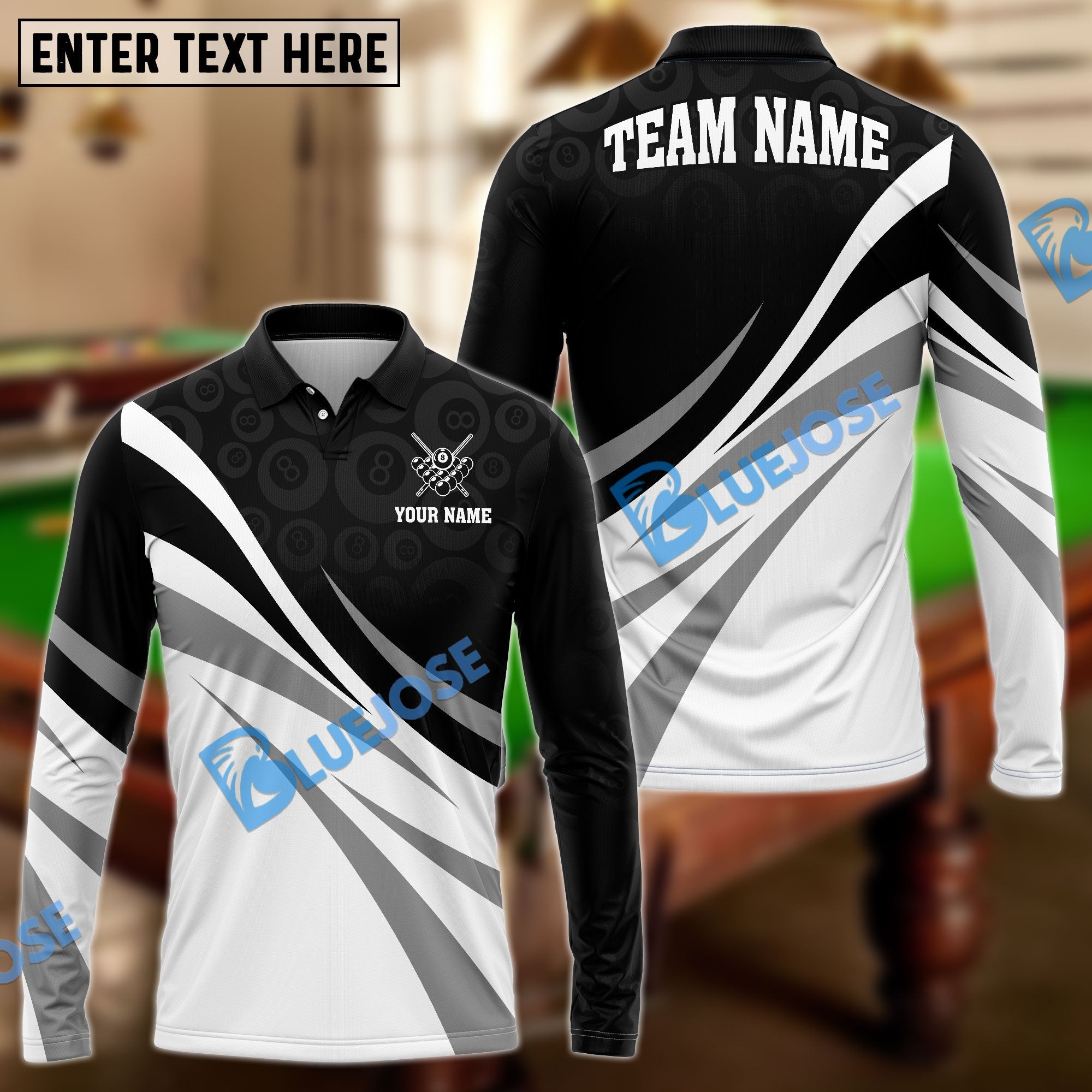BlueJose Billiards Ribbon Personalized Name, Team Name Shirt