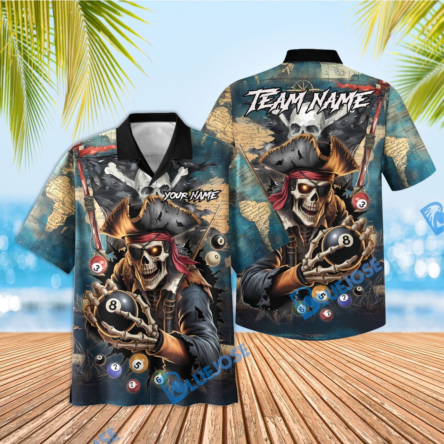 BlueJose Billiards Ball 8 Pirate Skull Master Customized Name, Team Name 3D Shirt
