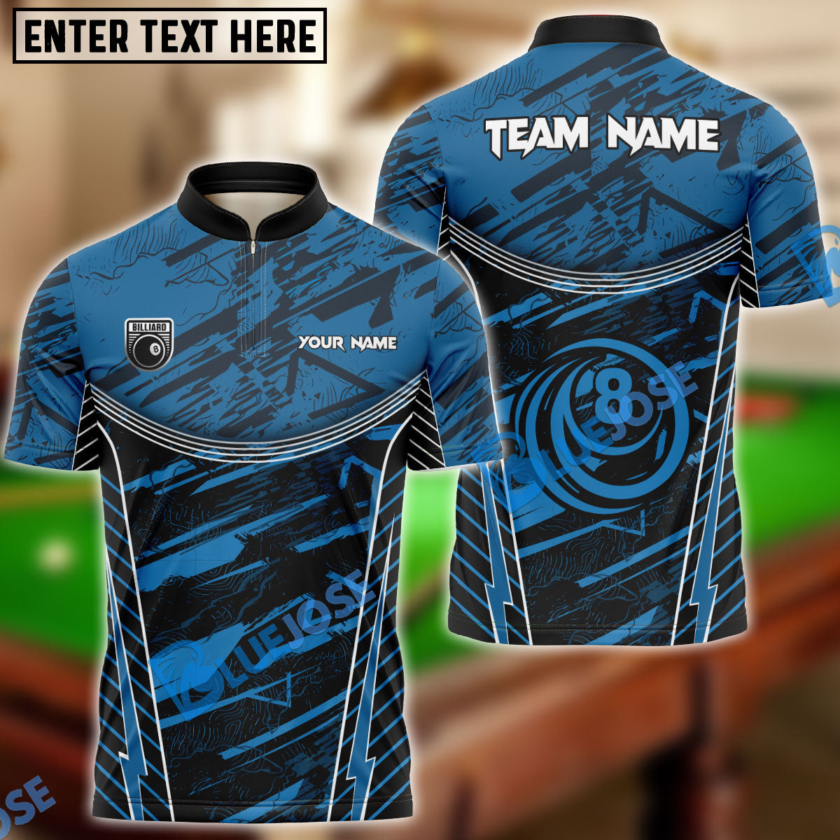 BlueJose Billiards Ball 8 Plain Grunge Personalized Name, Team Name Unisex Shirt (6 Colors)
