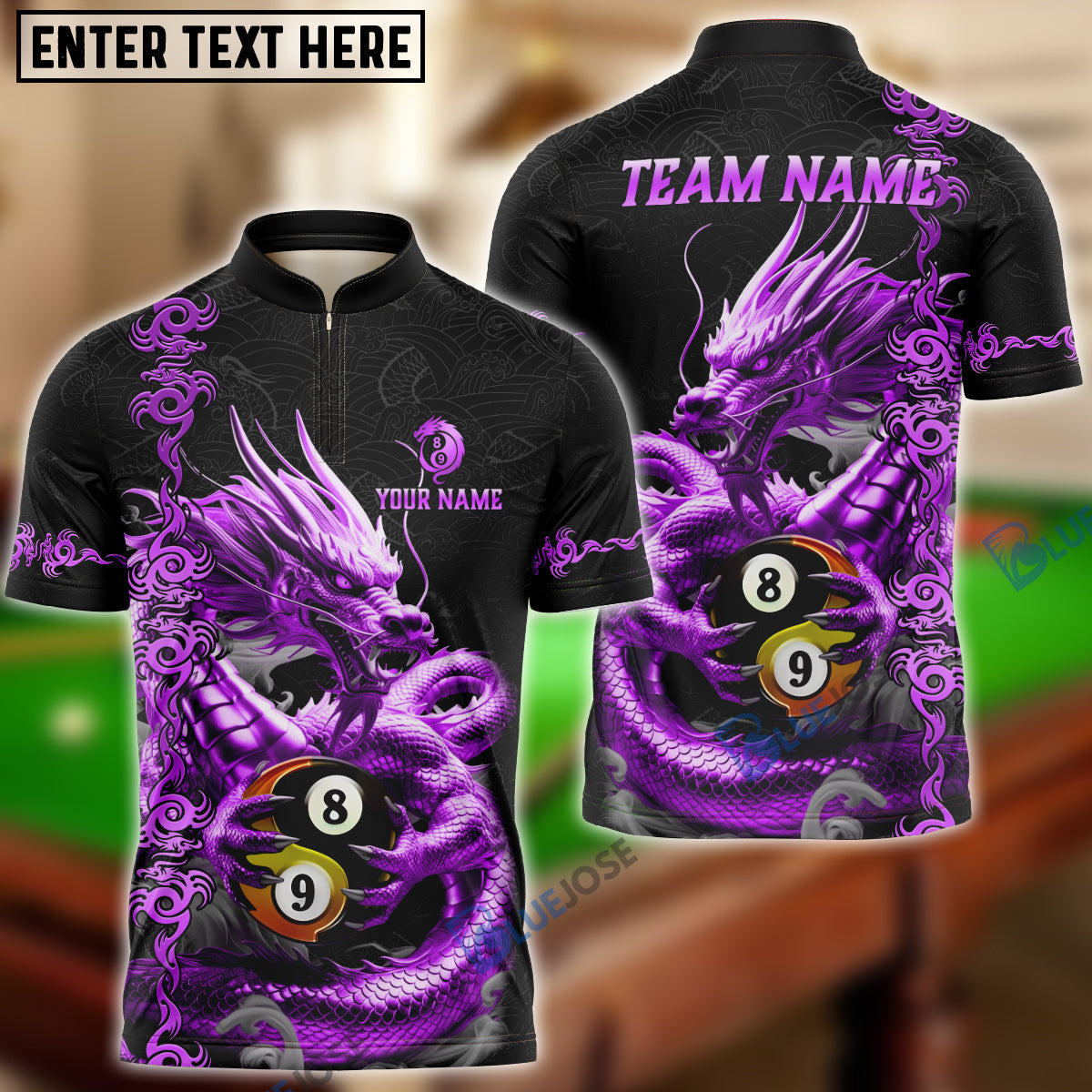 BlueJose Billiards 8 Ball 9 Ball Golden Dragon Yin And Yang Personalized Name Shirt (4 Colors)