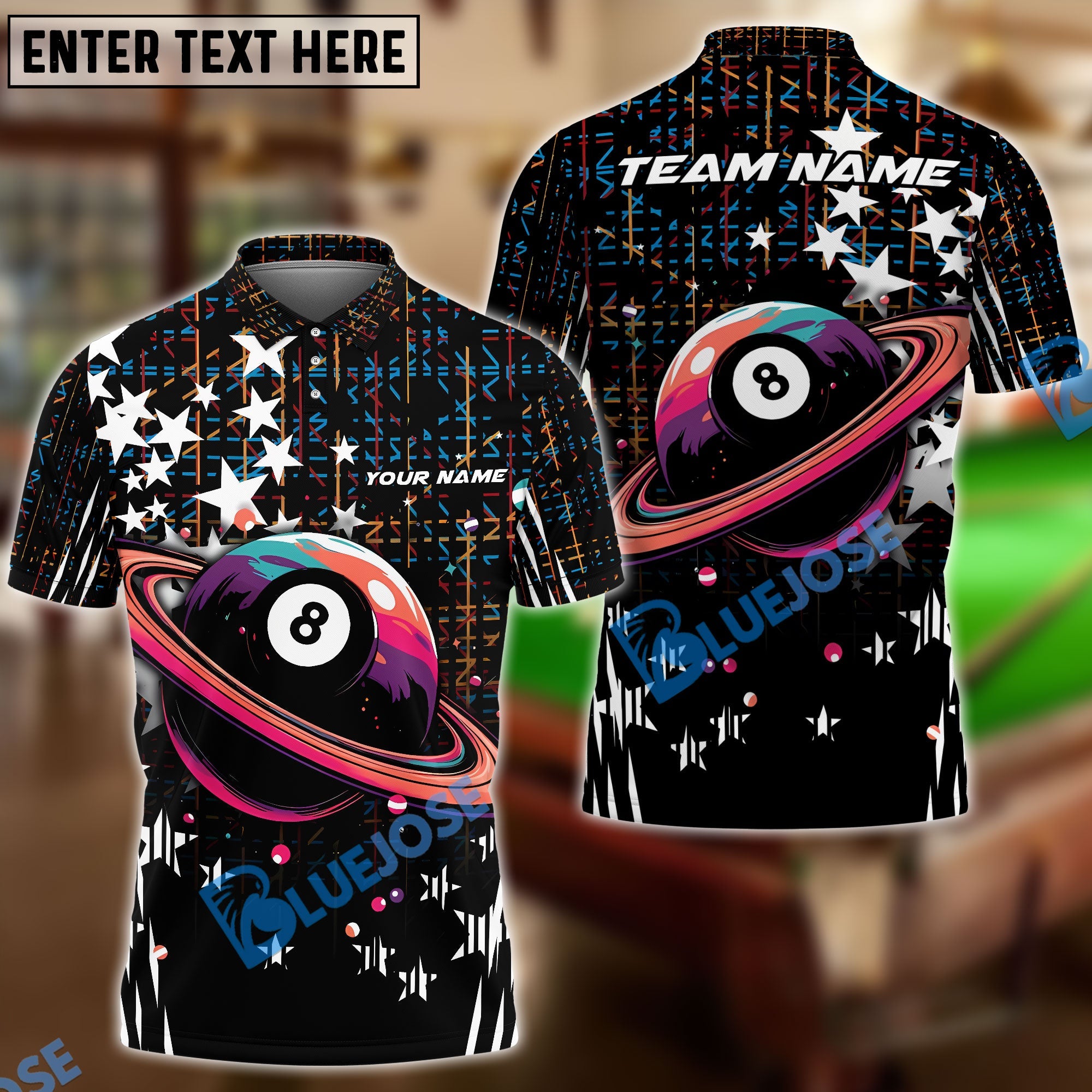 BlueJose Billiards Ball 8 Galaxy Personalized Name, Team Name Unisex Shirt