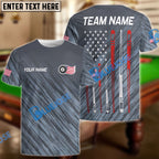 BlueJose Billiards Ball 8 American Flag and Pool Cues Customized Name, Team Name 3D Shirt