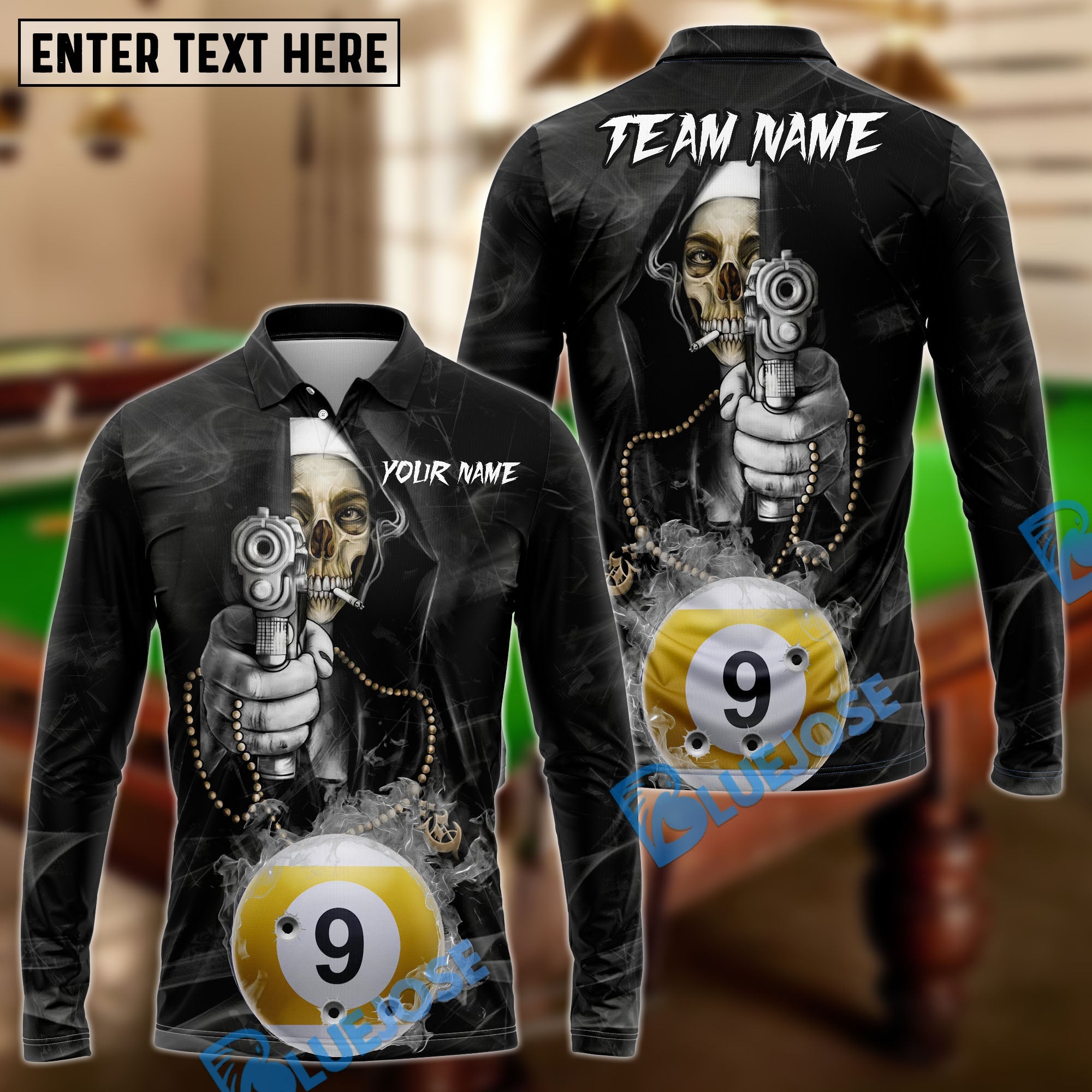 BlueJose Billiards Ball 9 Nun Reaper Shooter Customized Name, Team Name 3D Shirt