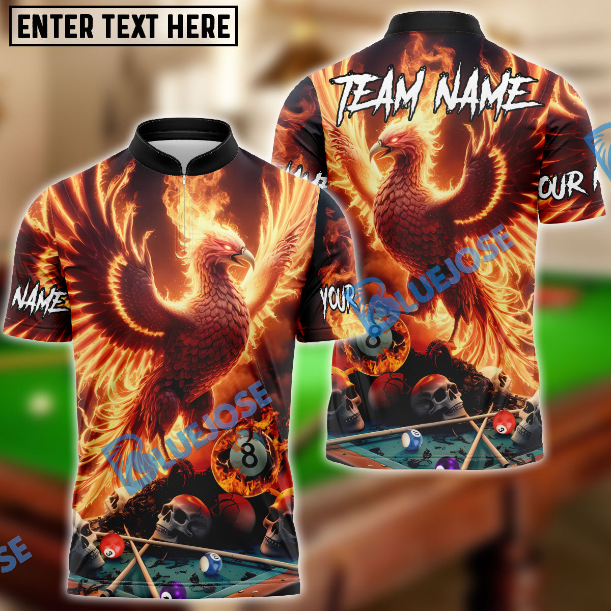 BlueJose Billiards Ball 8 Death & Rebirth Phoenix Customized Name, Team Name 3D Shirt (4 Colors)