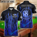 BlueJose Billiards Ball 8 Burning Fire Flame Personalized Name, Team Name Unisex Shirt (4 Colors)