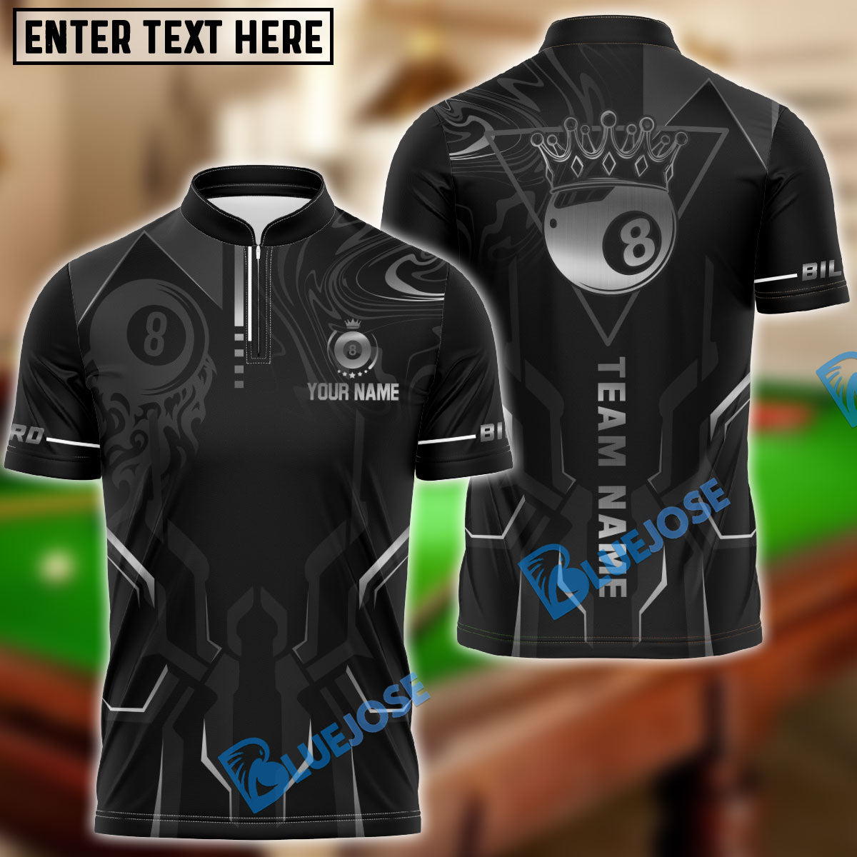 BlueJose Billiards Ball 8 Luxury Personalized Name & Team Name Shirt (4 Colors)